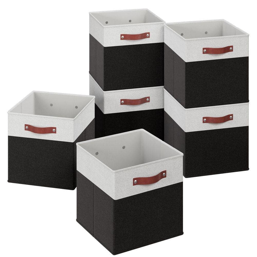 Snap-on STACKING CUBE BOX （Brown White） Ornavo Home White/Black 13 in. x 13 in. x 13 in. Linen Fabric