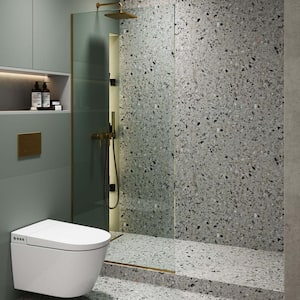 34 in. W x 74.25 in. H Fixed Frameless Shower Door in Polished Chrome Finish with tempered Glass