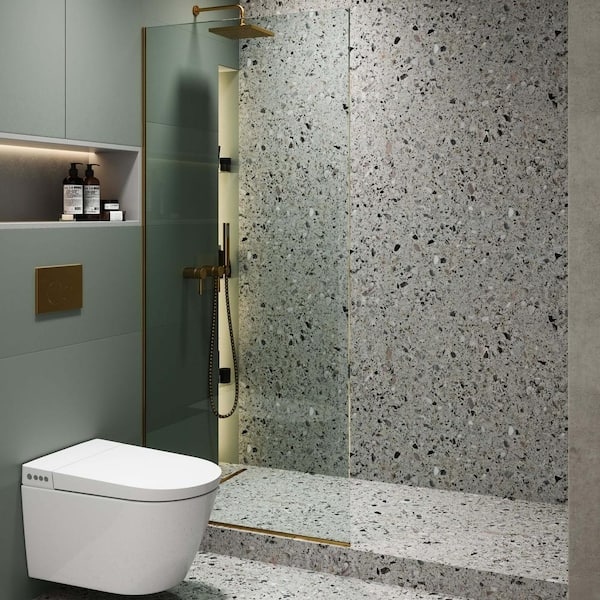 FINE FIXTURES 34 in. W x 74.25 in. H Fixed Frameless Shower Door in Polished Chrome Finish with tempered Glass