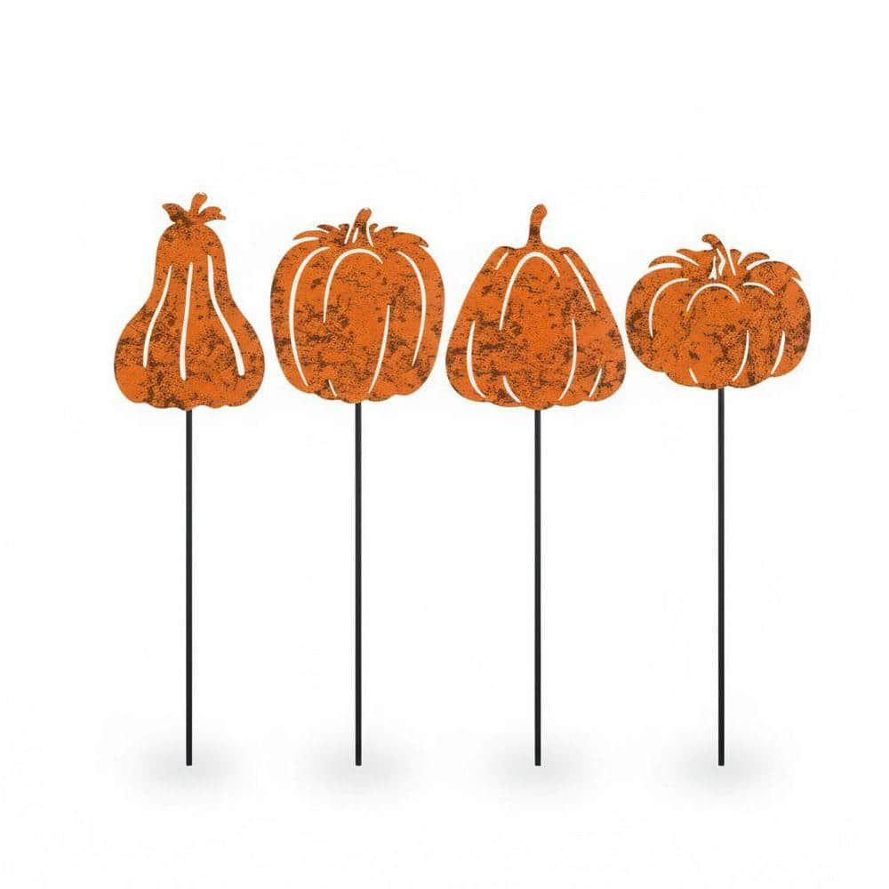 Unbrand 4 Pcs Fall Pumpkin Garden Stakes Rustic Metal Yard Art for ...