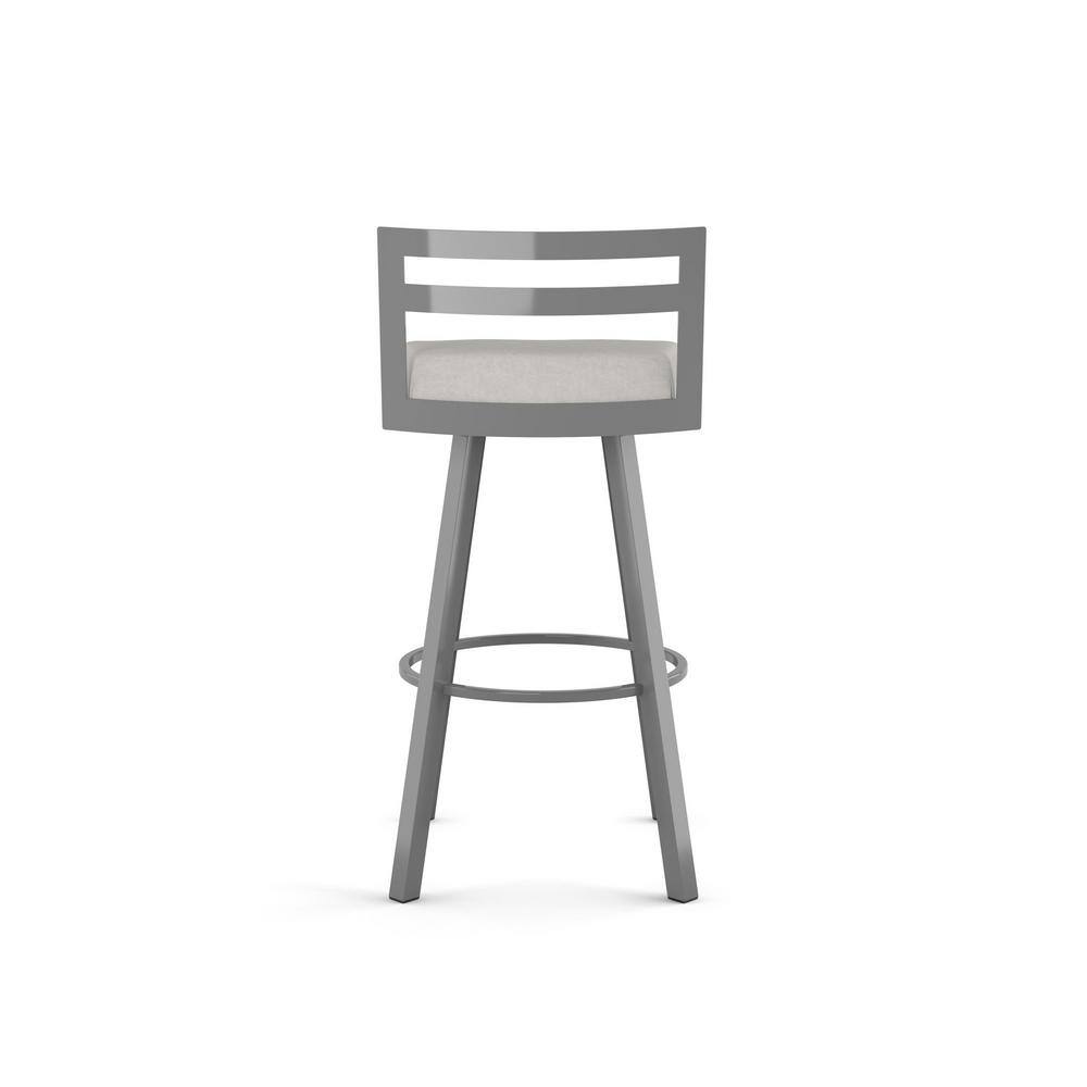 Sleek Metallic Grey Swivel Bar Stool with Cushioned Light Grey Seat
