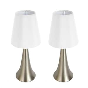 Valencia 11.5 in. Brushed Nickel 2 Pack Mini Touch Table Lamp Set with White Fabric Shades