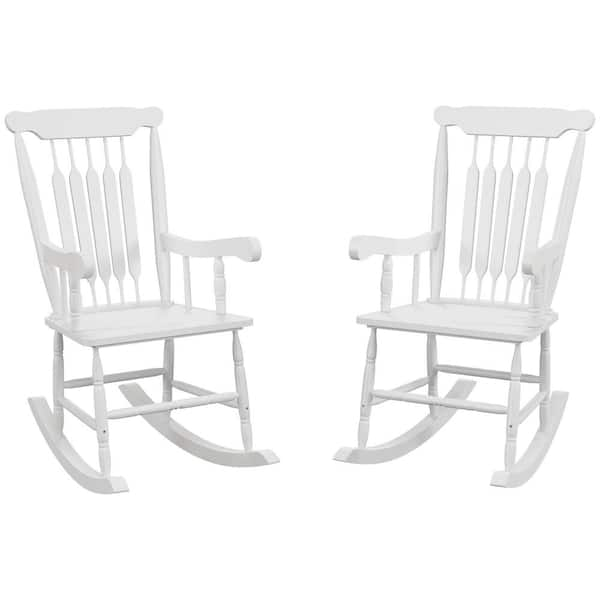 Outsunny Porch Rockers Set of 2 White Poplar Wood Outdoor Rocking Chair ...