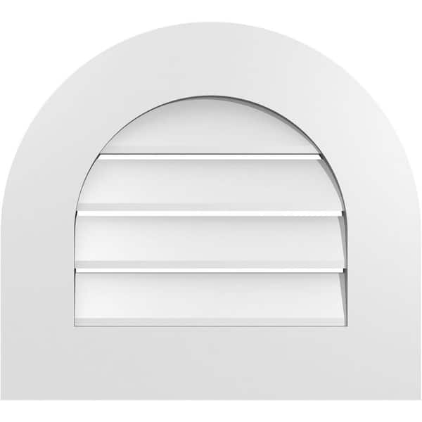 Ekena Millwork 20 in. x 18 in. Round Top White PVC Paintable Gable Louver Vent Functional