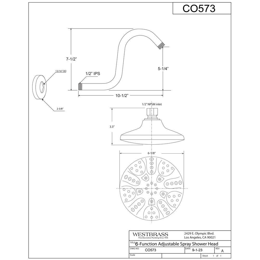 Large Round Chrome Wall Mounted 5-Function Shower Head