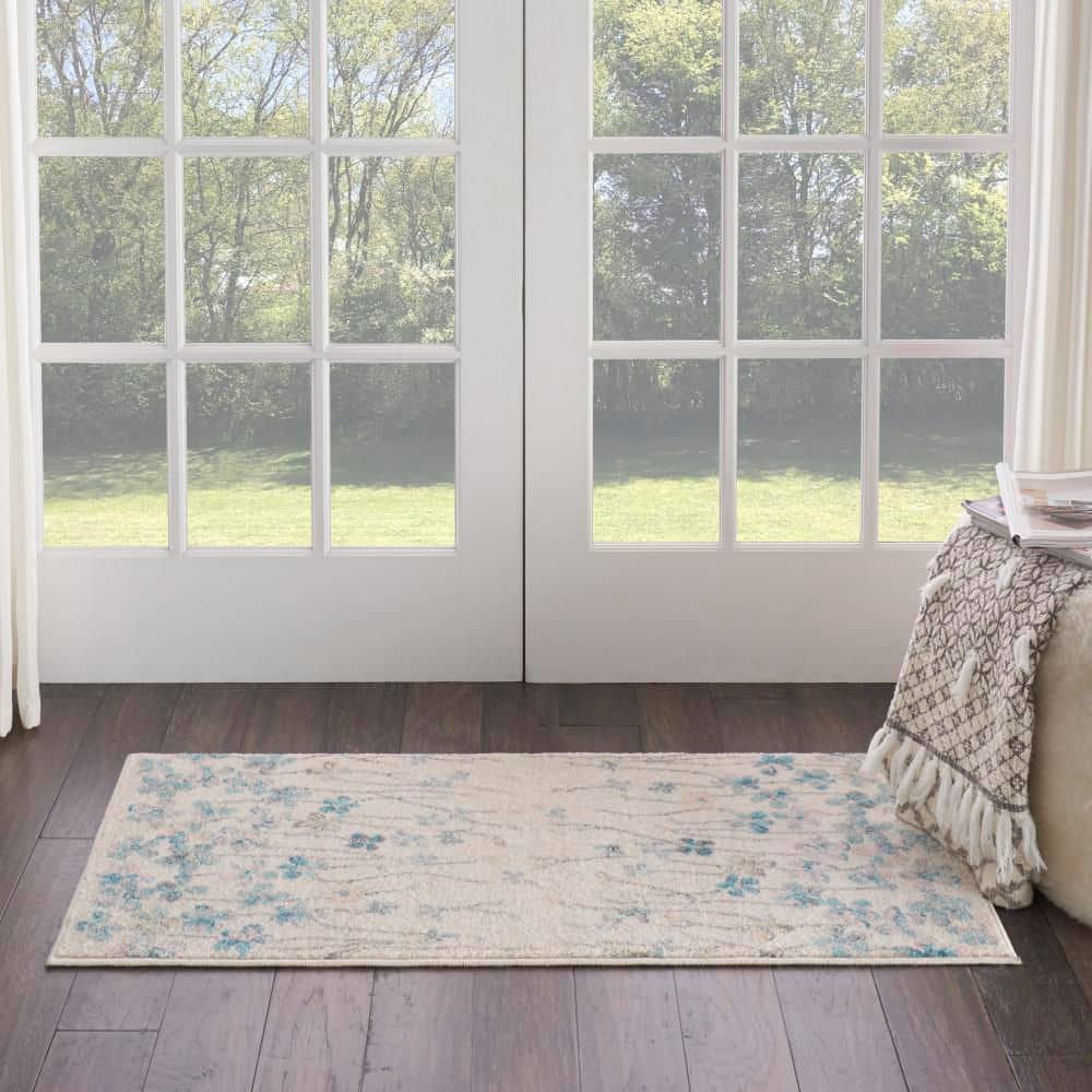Elegant Ivory Floral Viscose 2' x 4' Rectangular Area Rug