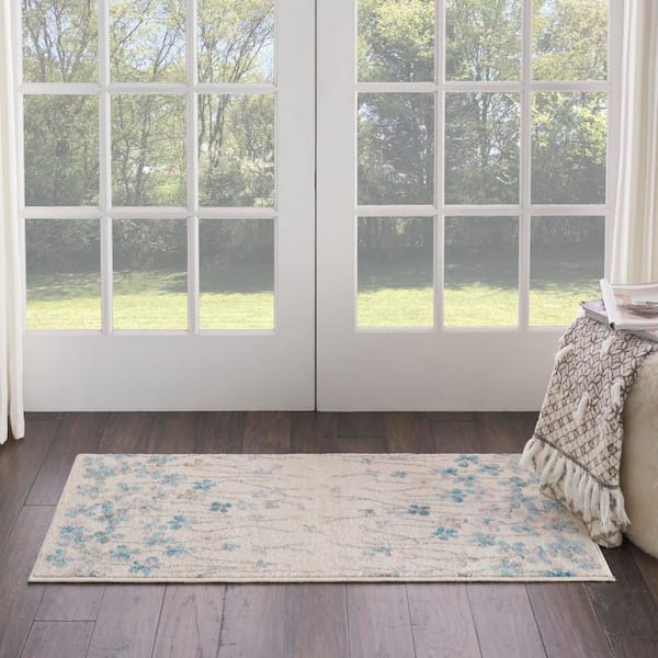 Tranquil Ivory  doormat 2 ft. x 4 ft. Floral Modern Kitchen Area Rug