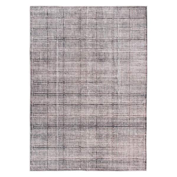 Bohemian Stripe Lines Washable Non Slip Brown 8 ft. x 10 ft. Area Rug