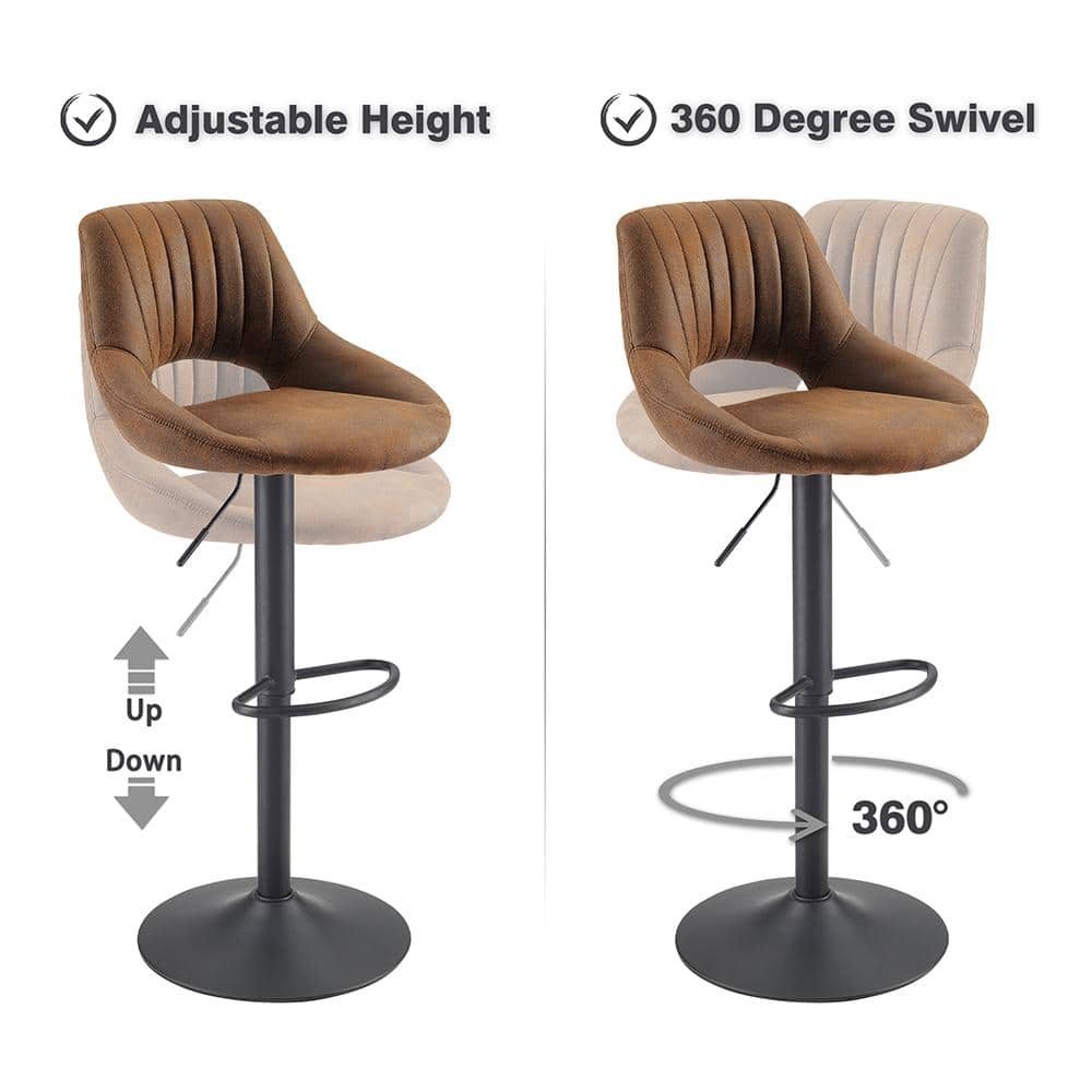 Adjustable Height Swivel Barstools, Set of 2, Black Faux Leather