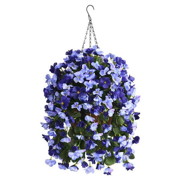 Unbranded 20 in. H Artificial Hanging Silk Flowers in Basket, Outdoor Indoor Patio Lawn Garden Decor, Deep Blue