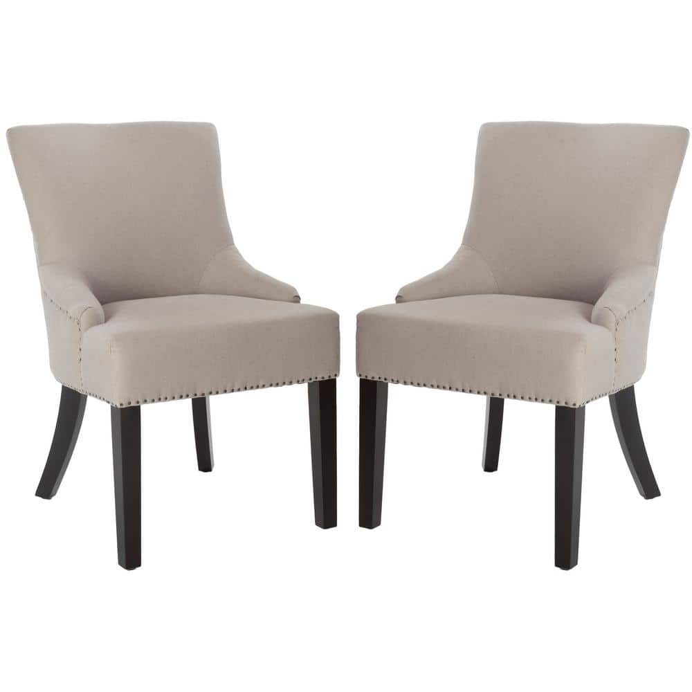 Beige Linen Upholstered Parsons Side Chair with Espresso Wood Legs