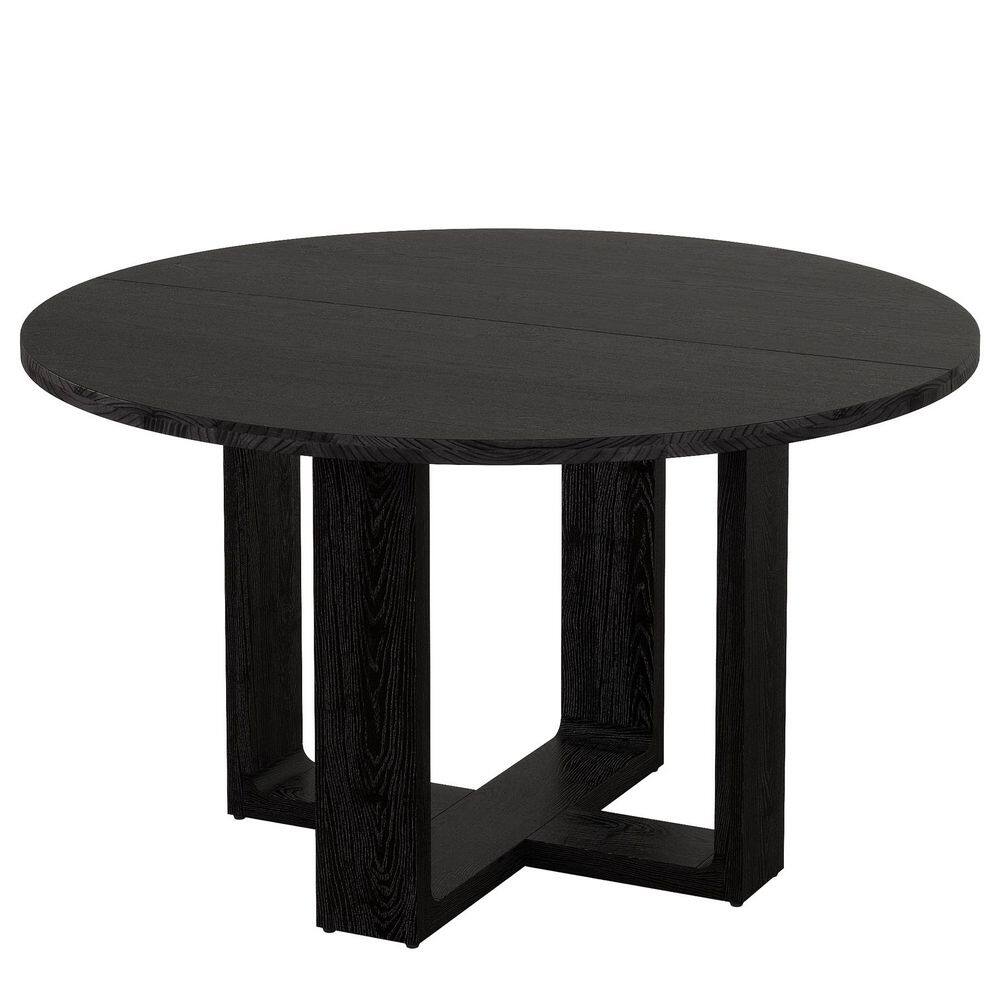 Roesler Farmhouse Black Solid Wood 47.24 in. Cross Legs Base Dining Table Seats 6 for Dining Room