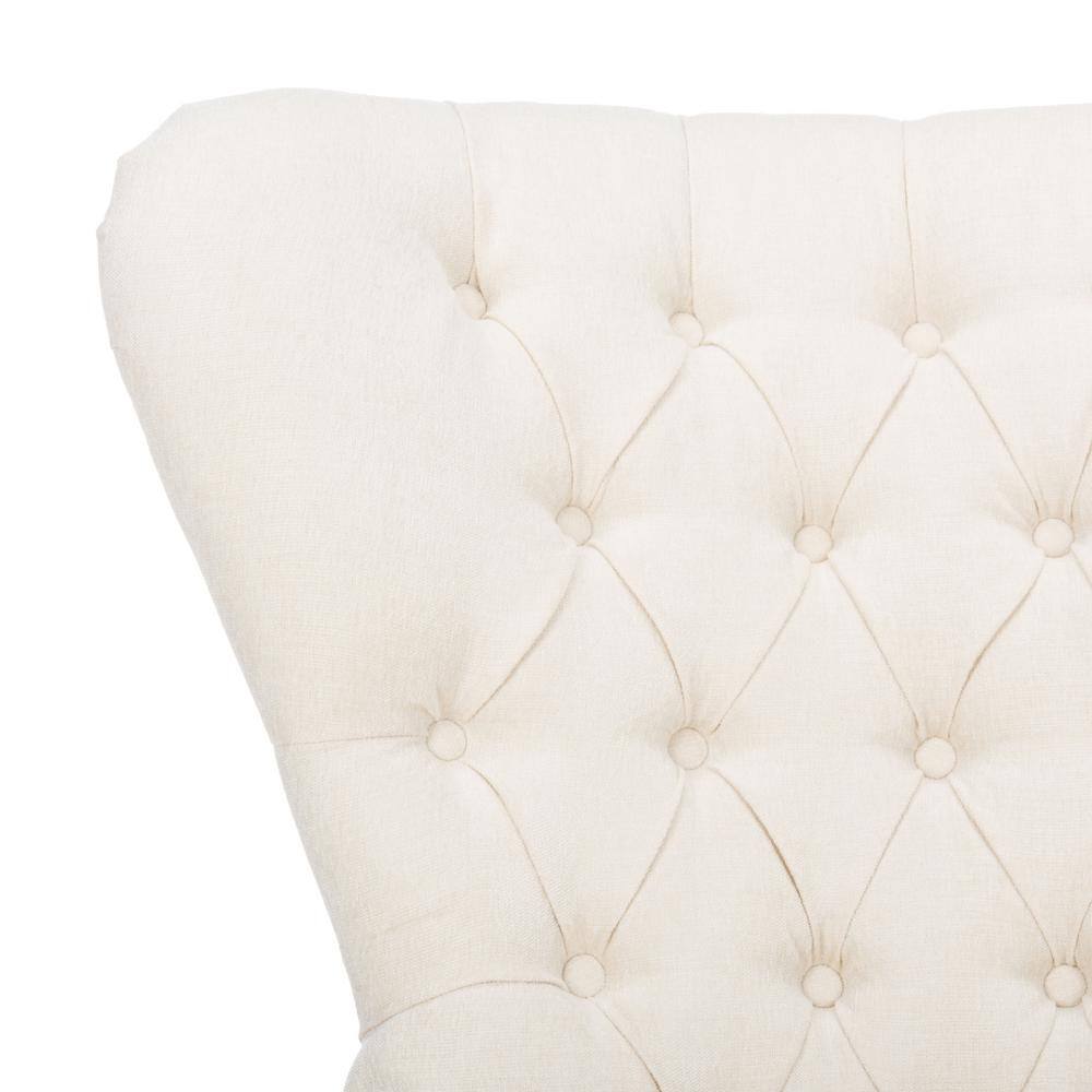 Off-White Tufted Wingback Accent Chair with Wood Legs