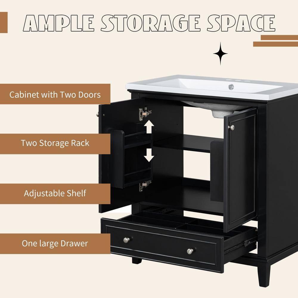 Black Solid Wood and MDF Freestanding Bathroom Vanity Cabinet