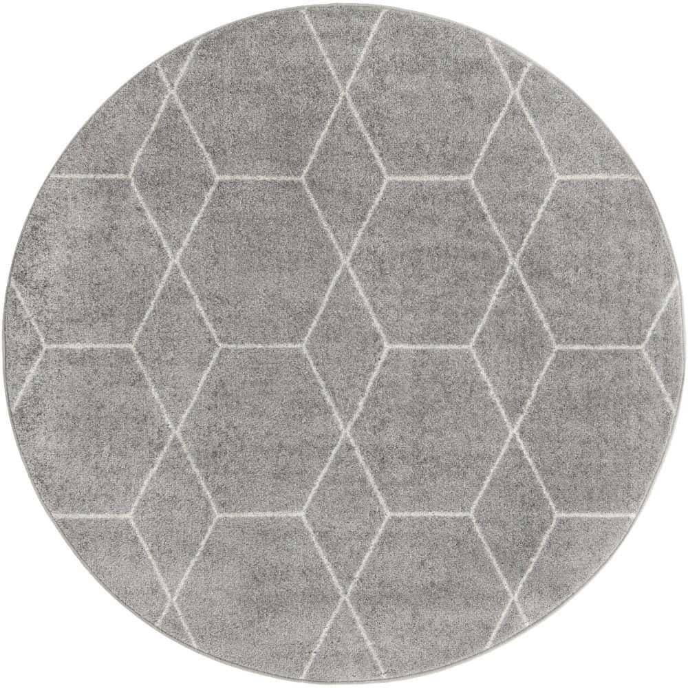Trellis Frieze Light Gray/Ivory Gray 4 ft. x 4 ft. Round Geometric Area Rug price history on PriceWatchPro