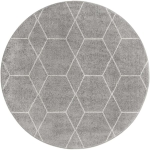 Trellis Frieze Light Gray/Ivory Gray 4 ft. x 4 ft. Round Geometric Area Rug
