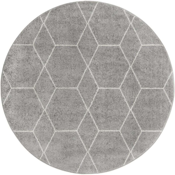 StyleWell Trellis Frieze Light Gray/Ivory Gray 4 ft. x 4 ft. Round Geometric Area Rug