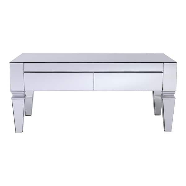 Southern Enterprises Hannity 41 in. Metallic Silver Large Rectangle Glass Coffee Table with Drawers