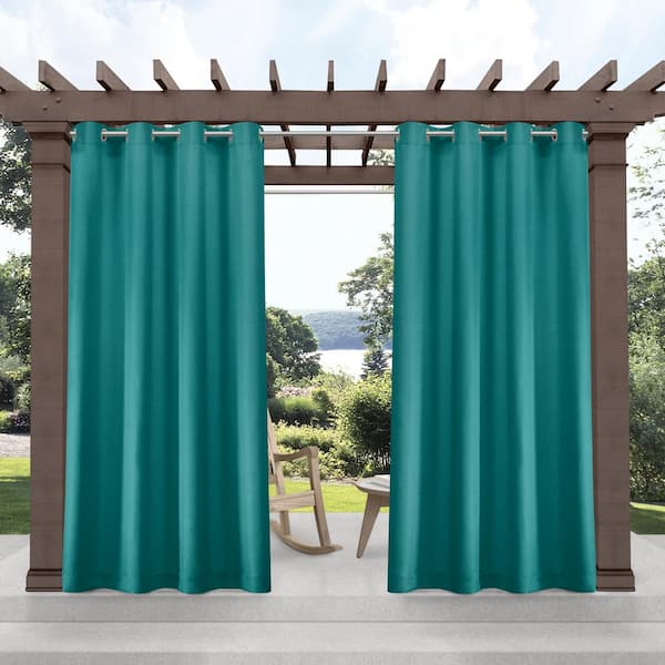 EXCLUSIVE HOME Biscayne Dark Teal Solid Light Filtering Grommet Top Indoor/Outdoor Curtain, 54 in. W x 96 in. L (Set of 2)