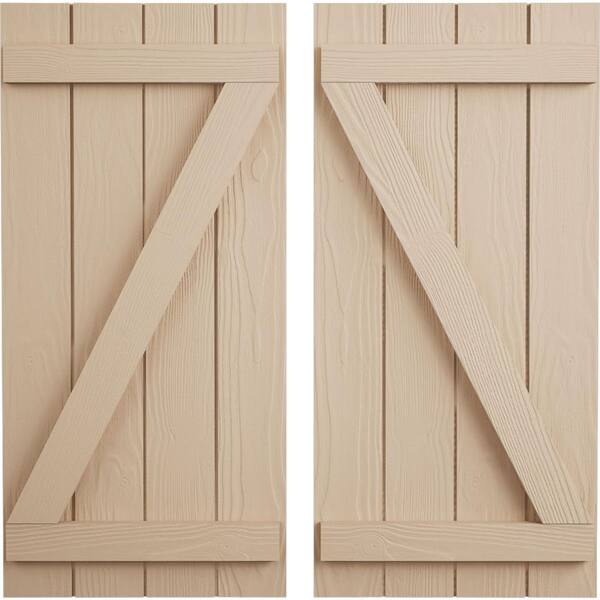 Ekena Millwork 22 in. x 60 in. Timberthane Polyurethane 4-Board Joined Board-n-Batten Sandblasted Faux Wood Shutters w/Z-Board Pair