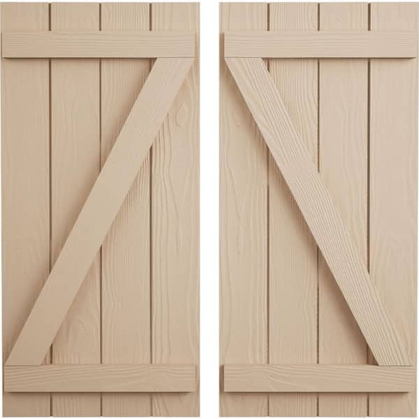 Ekena Millwork 22 in. x 64 in. Timberthane Polyurethane 4-Board Joined Board-n-Batten Sandblasted Faux Wood Shutters w/Z-Board Pair