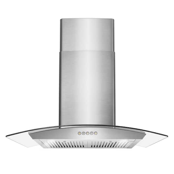 Cosmo 30 in. Vista Collection 380 CFM Ducted Wall Mount Range Hood, Button Controls, LED Lights, Stainless Steel
