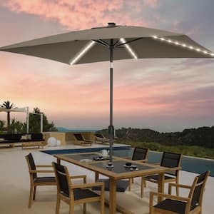 6 ft. x 9 ft. LED Rectangular Patio Market Umbrella with UPF50+, Tilt Function and Wind-Resistant Design in Taupe