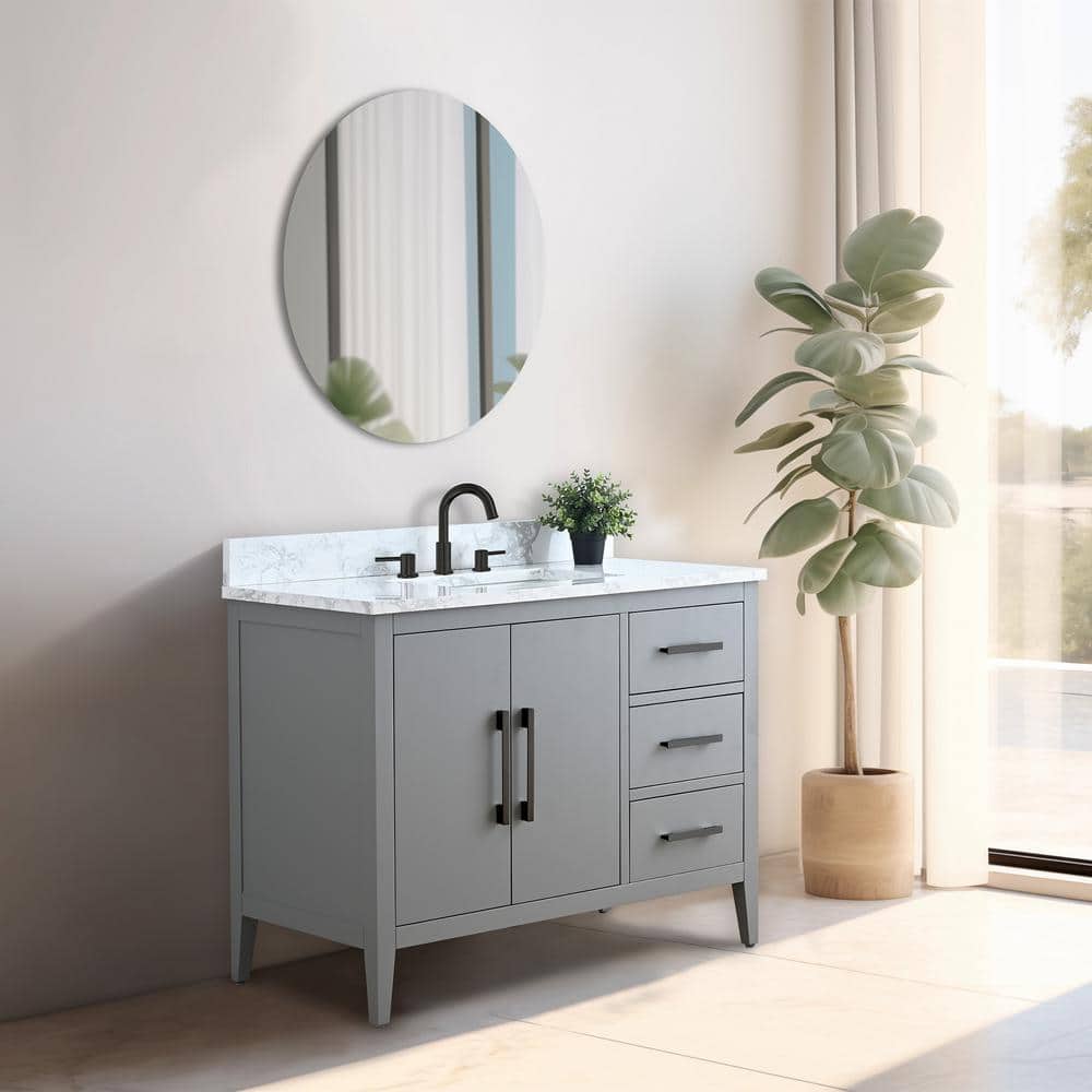 Cashmere Gray 42" Freestanding Bathroom Vanity with Engineered Marble Top
