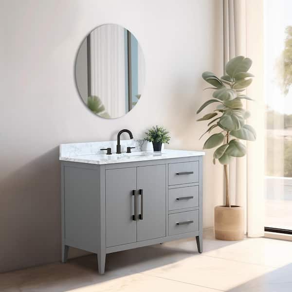 42 in. W x 22 in. D x 34 in. H Single Sink Bathroom Vanity Cabinet in Cashmere Gray with Engineered Marble Top