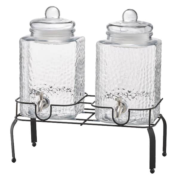 1.5 Gallon Glass Beverage Dispenser with Metal Stand and Stainless Steel Spigot, 2 Pack for Parties