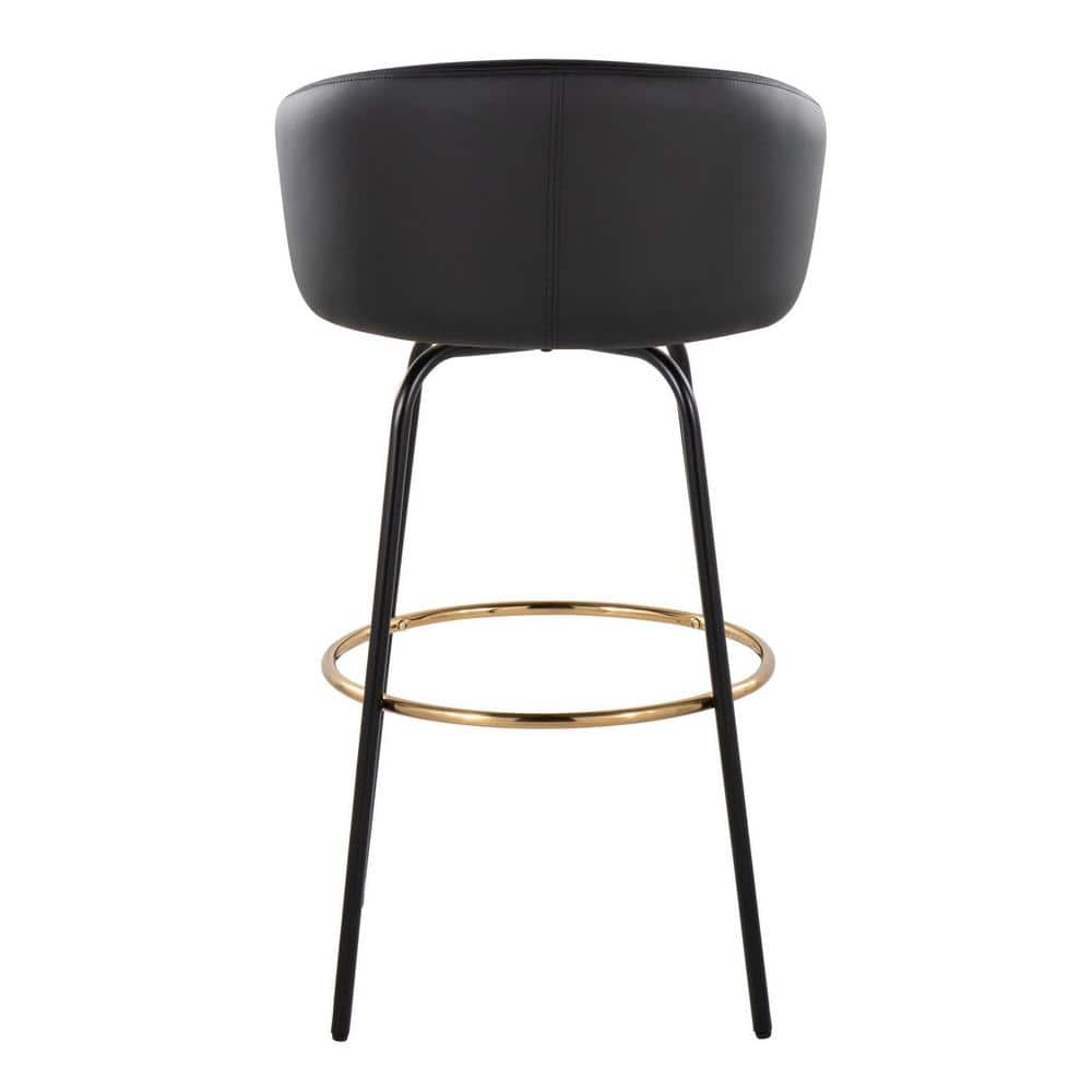 Black Faux Leather and Gold Metal Swivel Bar Stools, Set of 2