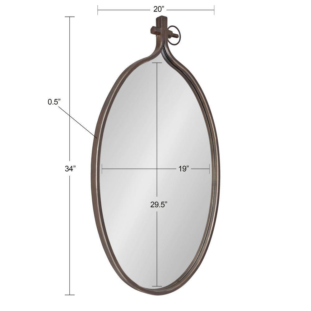 Bronze Oval Industrial Wall Mirror with Gold Accents, 20 x 34