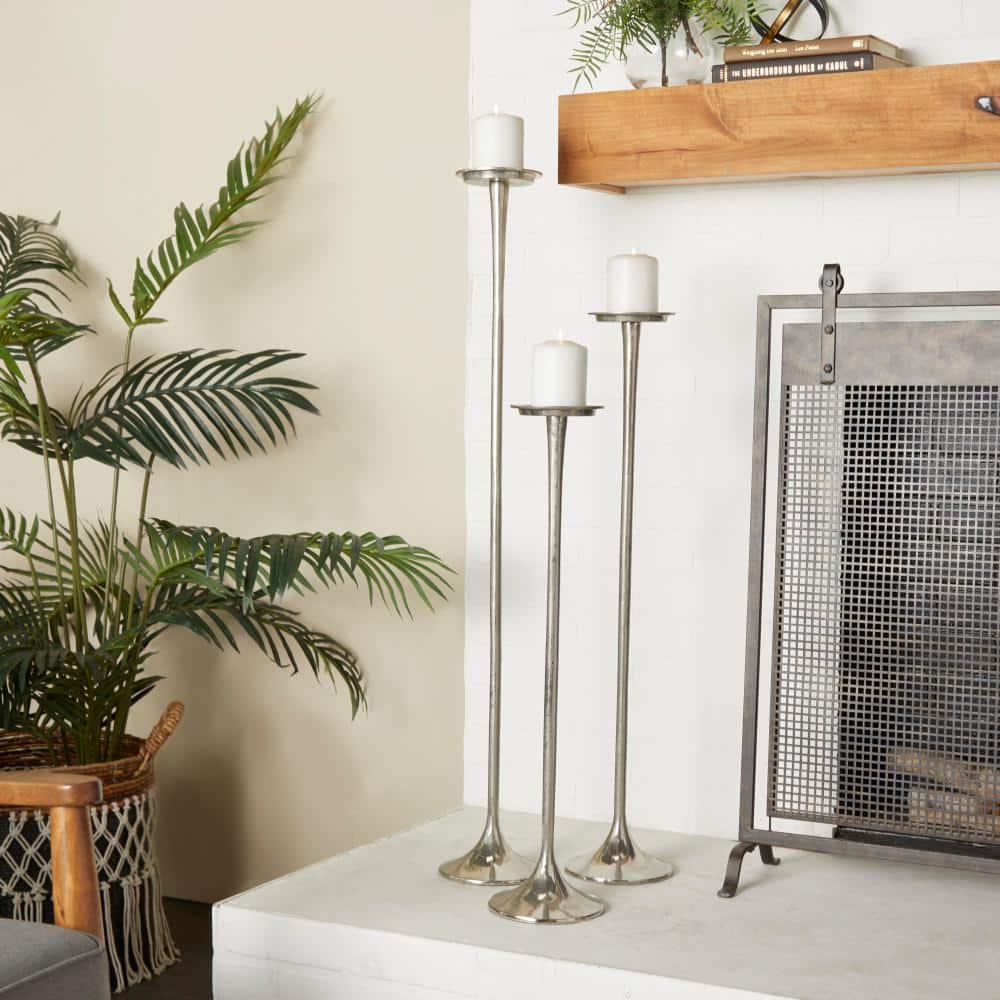 Elegant Trio Silver Aluminum Floor Candle Holders, Set of 3