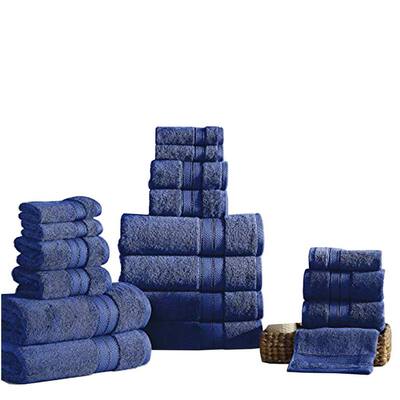 Bergamo 18-Piece Dark Blue Spun loft Towel Set with Striped Pattern