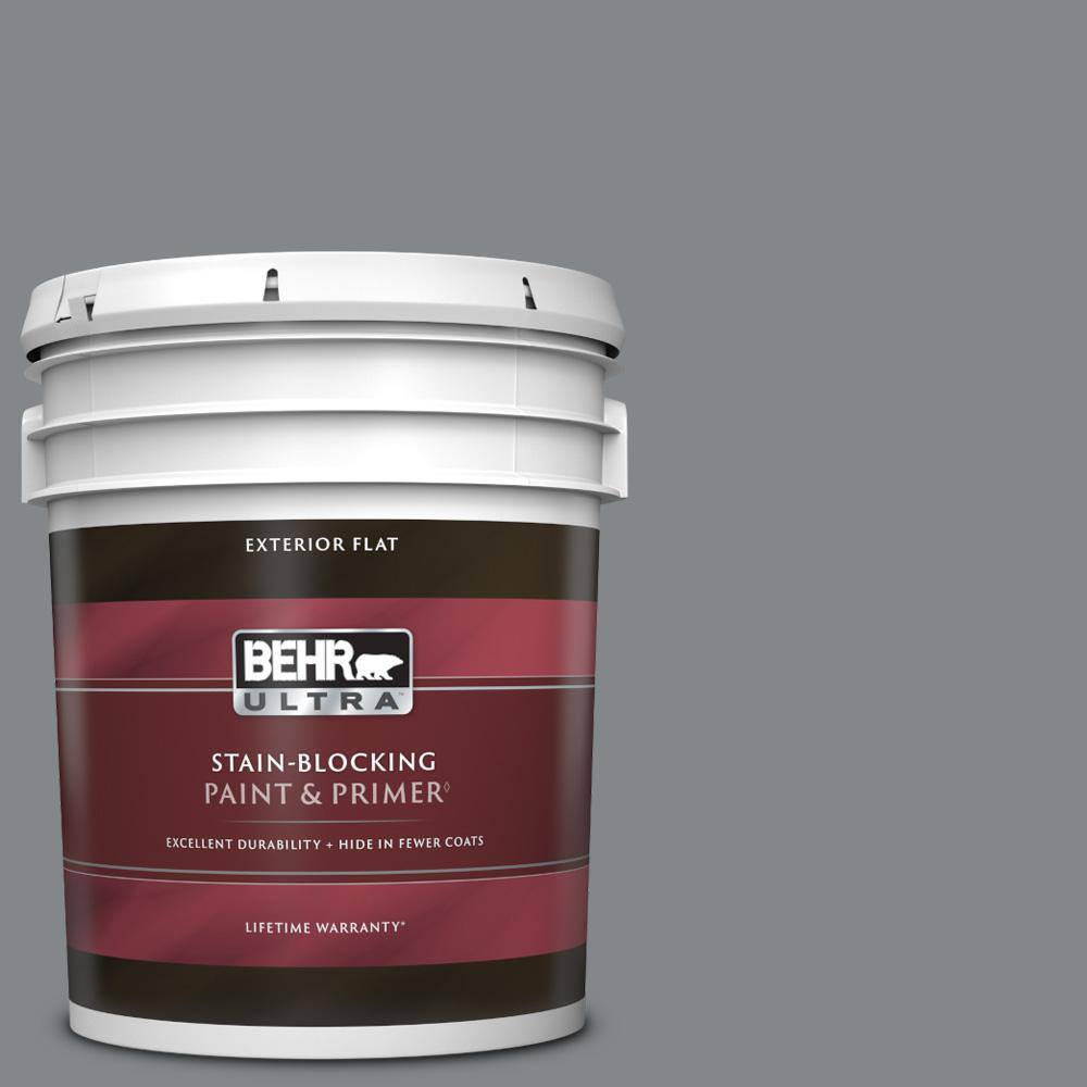BEHR ULTRA 5 gal. N5005 Gray color Flat Exterior Paint & Primer 485405 The Home Depot