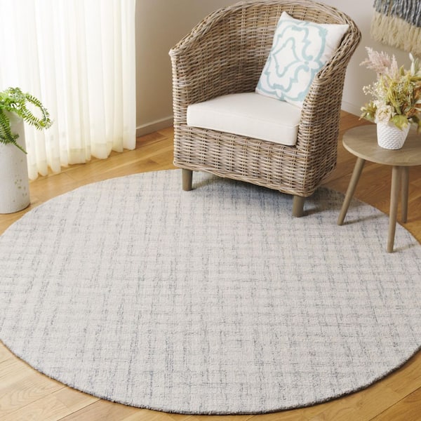 Ebony 6 ft. x 6 ft. Light Gray/Ivory Geometric Checkered Round Area Rug