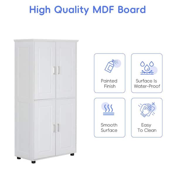 White 62.28 in. Accent Cabinet Office Storage with 2 Shelves and Cabinets Doors Adjustable Storage for Bathroom