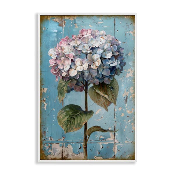 Stupell Industries Hydrangea on Distressed by LSR Design Studio White Framed Nature Giclee Art Print 24 in. x 16 in.