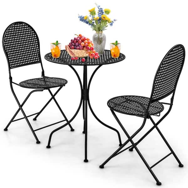 Alpulon 3-Piece Metal Patio Conversation Set Table and Folding Chair