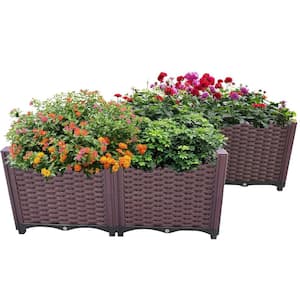 Zeus & Ruta 15.7 in. Brown Plastic Square Outdoor Raised Planter Boxe ...