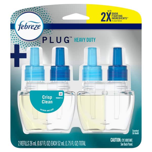Febreze Plug Heavy-Duty Crisp Clean Scent Refills Recharges Air Freshener (2 Refills)