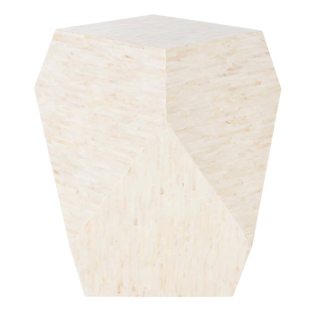 Beige Faux Mother of Pearl Geometric Side Table
