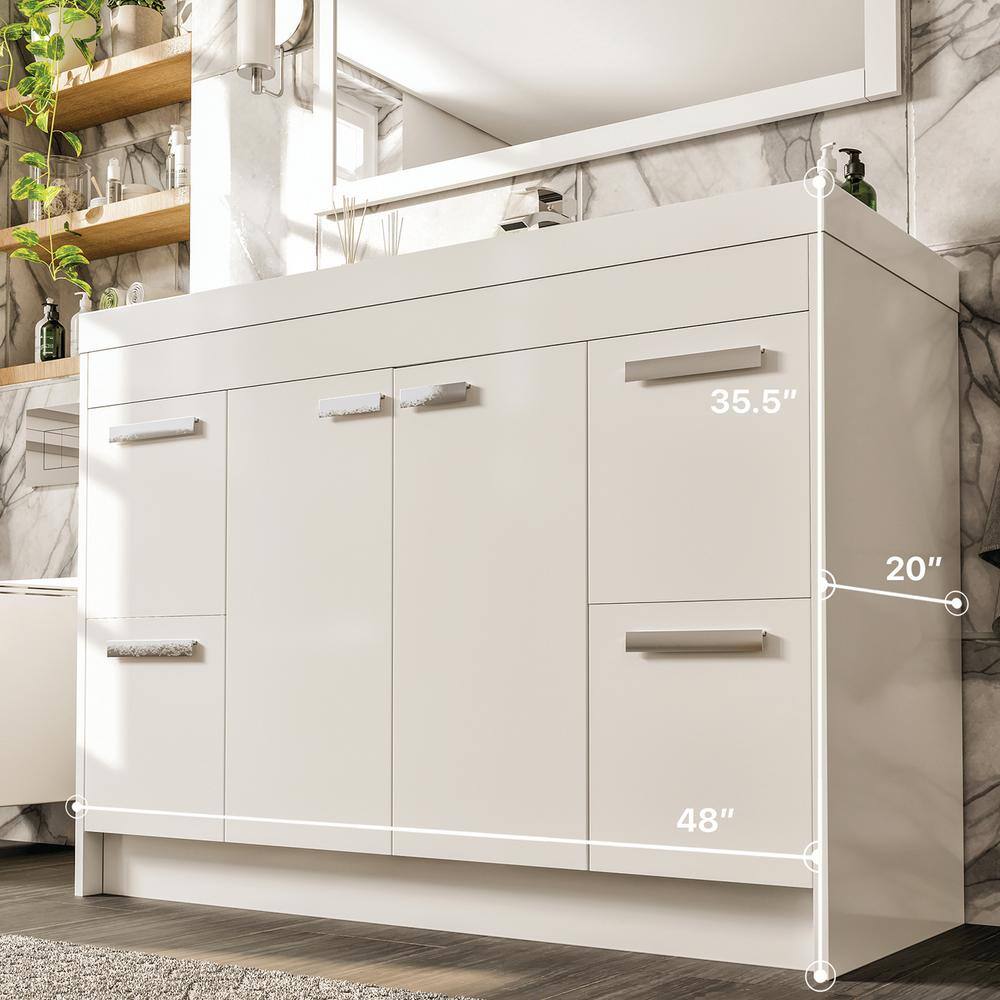 Lugano 48" White Modern Freestanding Single Sink Bathroom Vanity