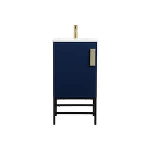 Simply Living 18 in. W x 19 in. D x 33.5 in. H Bath Vanity in Blue with Ivory White Engineered Marble Top