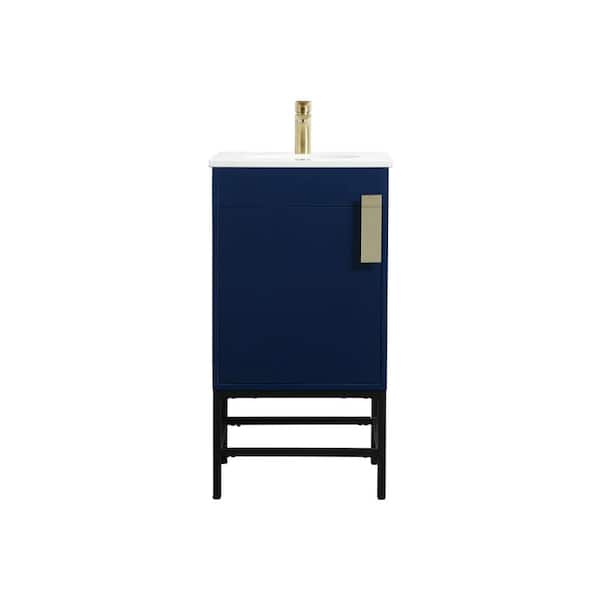 Unbranded Simply Living 18 in. W x 19 in. D x 33.5 in. H Bath Vanity in Blue with Ivory White Engineered Marble Top