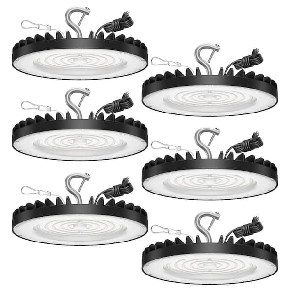 0.98 ft. 200-Watt Equivalent Integrated LED Black UFO High Bay Light 5000K IP65 Waterproof Plug-In (6-Pack)