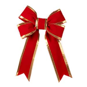12 in. Red Outdoor Christmas Structural Bow with Gold Trim