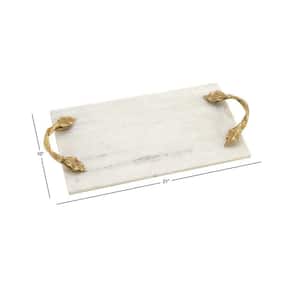 White Marble Decorative Tray with Gold Twisted Leaf Handles