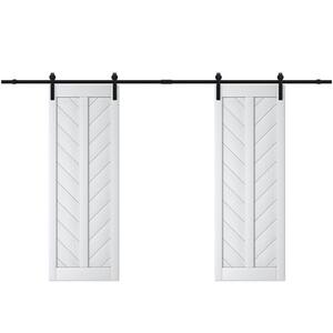 30 in. x 84 in. Double Sliding White Paneled V Shape MDF White Prefinished Barn Door Slab with Hardware Kit (Set of 2)