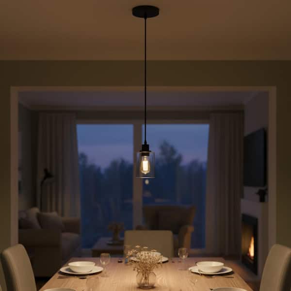 4 in. 1-Light Modern Matte Black Island Pendant Light Rustic Farmhouse Industrial Hanging Light for Kitchen Dining